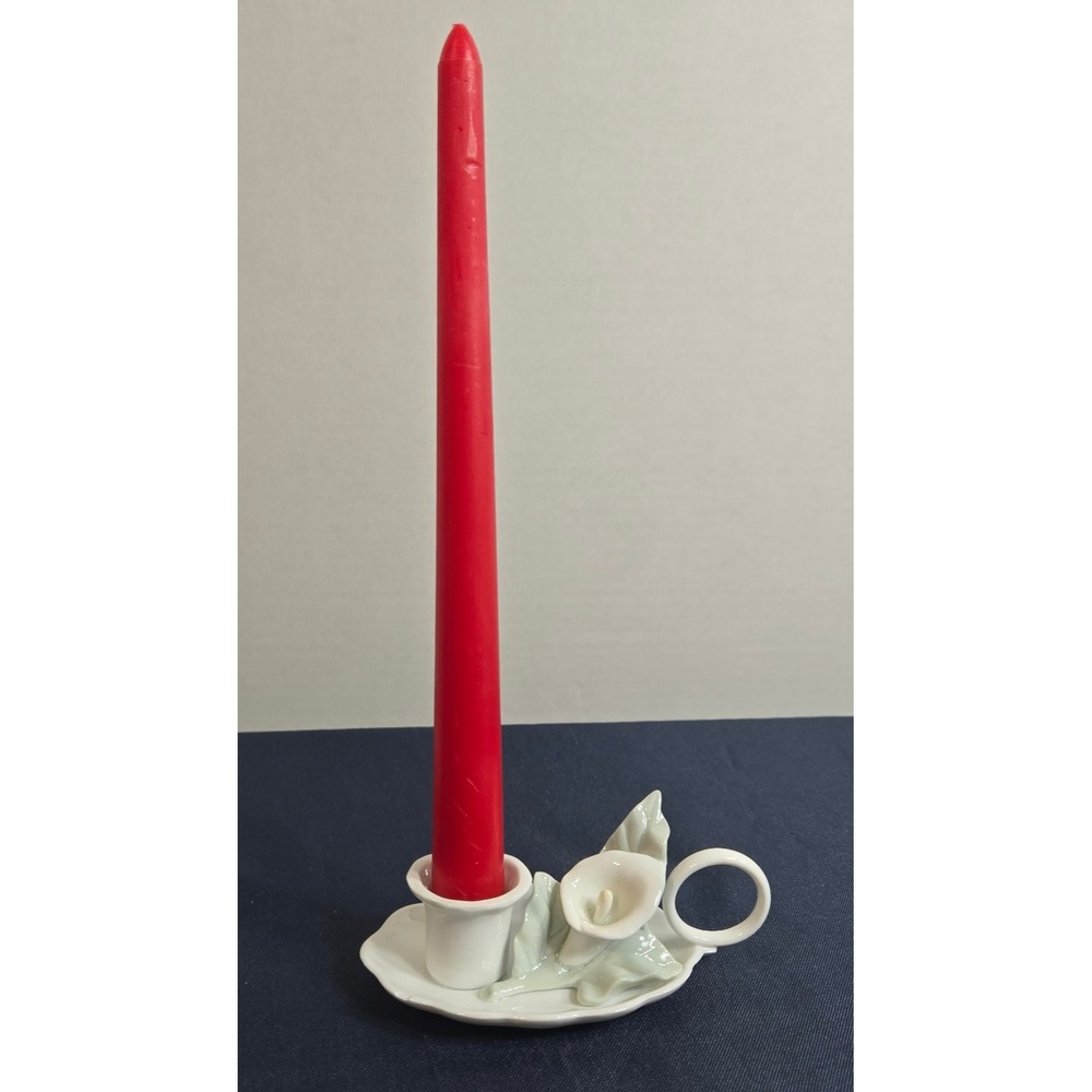 Calla Lily Chamber Stick Candle Holder With Handle